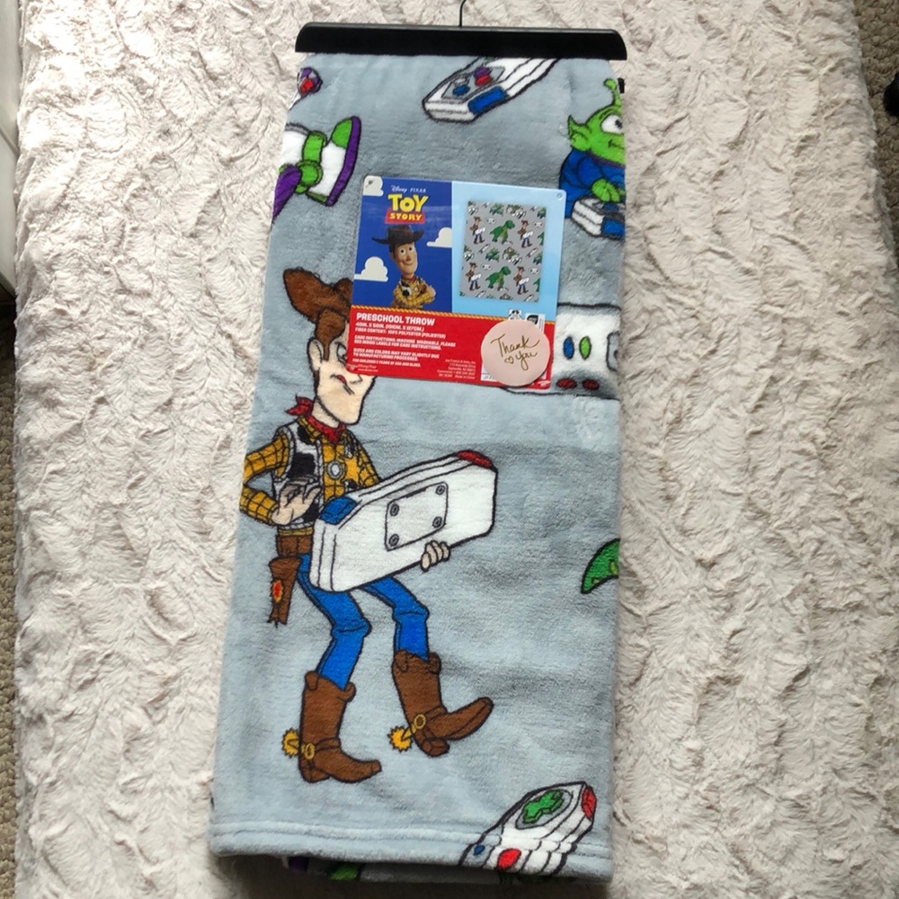 Disney Toy Story Preschool Throw Blanket - Light Blue with Woody & Aliens